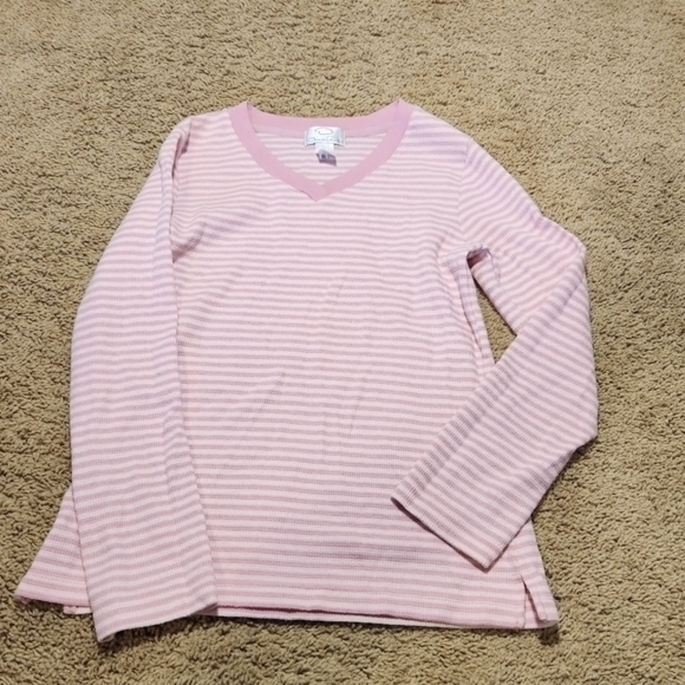 Vintage Oscar de la Renta, small pink and white striped soft PJ top